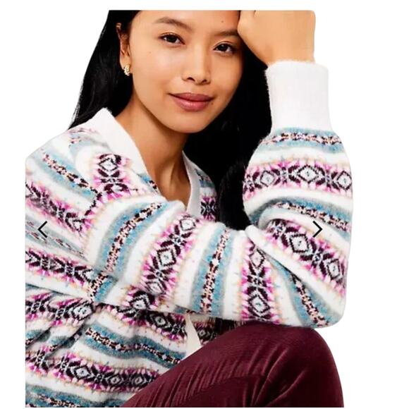 **NWT LOFT Ivory Fair Isle Relaxed Button Front Cardigan Sweater - Picture 4 of 10